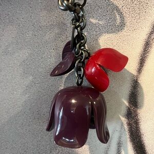 COACH GLITTER RESIN TEA ROSE BAG CHARM F58514 SILVER RED PURPLE TULIP KEYCHAIN